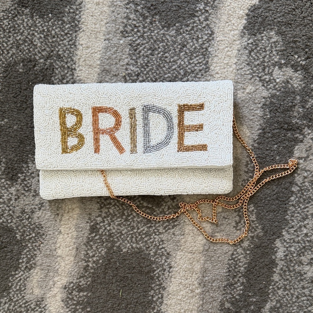 Francesca's Collections Bride Beaded Clutch - White, Gold, and Silver